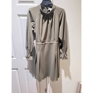 Calvin Klein Women's Size 16 Olive Pleated Long Sleeve Mock Neck A-Line Dress